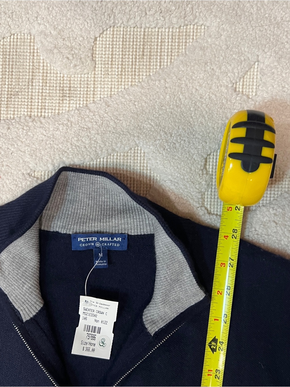 Peter Millar Sweater Mens Medium Navy Blue 1/4 Quarter Zip Cashmere Silk Crown - Picture 9 of 11